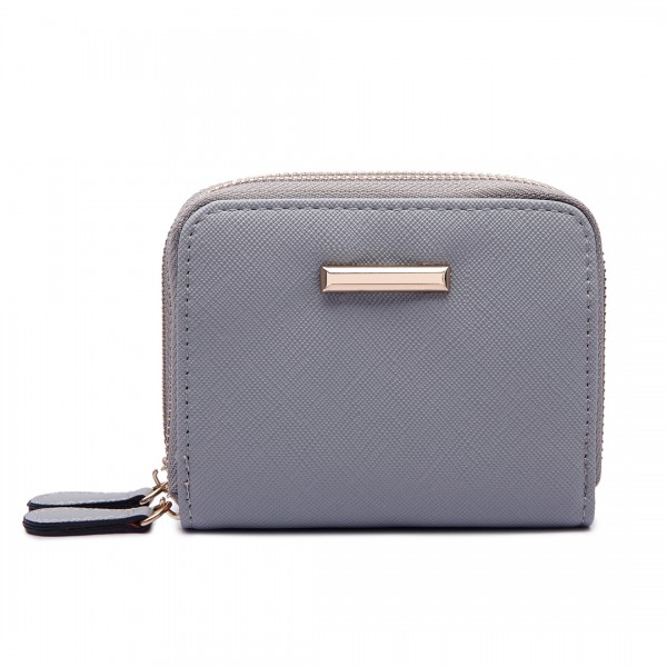 LP6680 - Miss Lulu Leather Look Double Zipped Coin Purse Grey